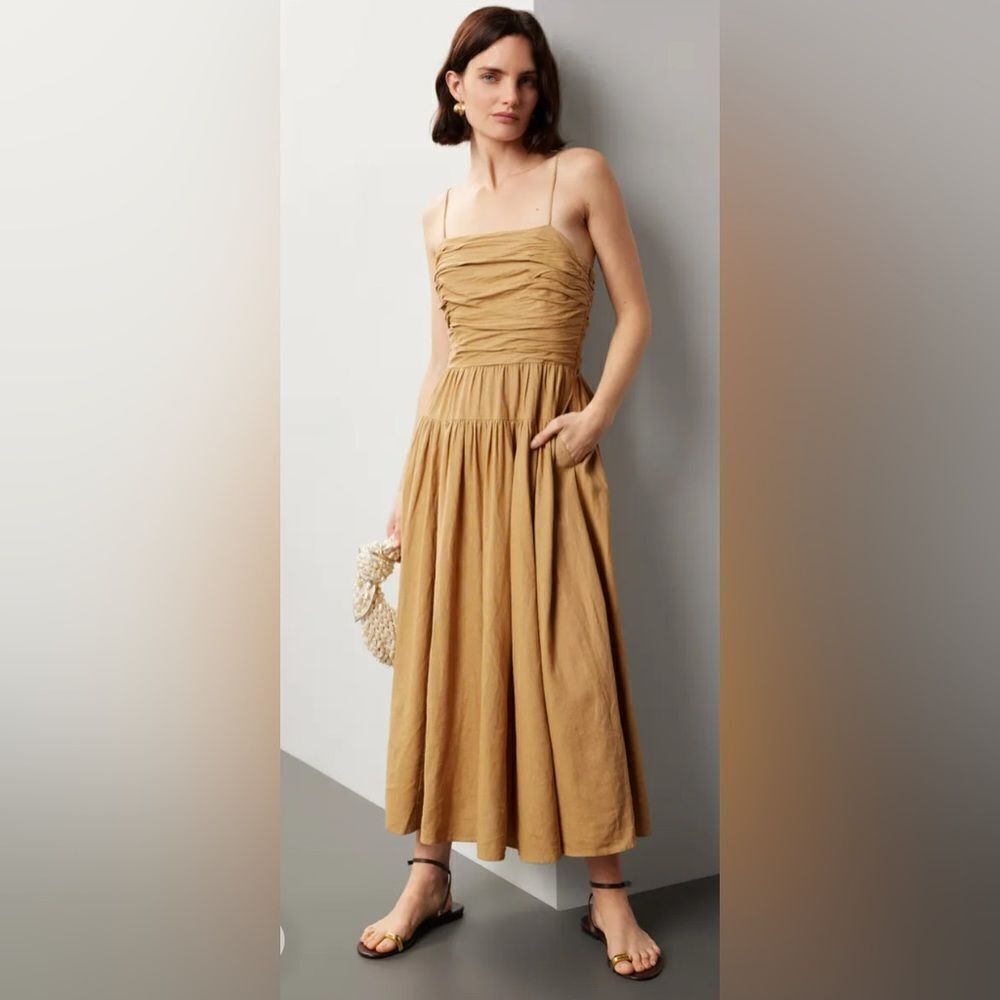 TOCCIN Ruched Tie Midi Dress Size 4